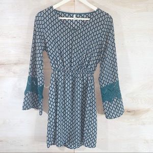 Sage | Boho Print Bell Sleeve Dress
